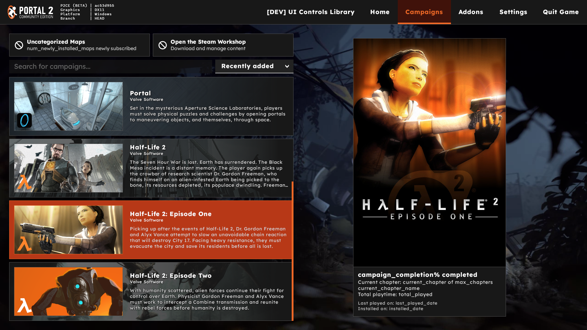 New P2:CE campaign menu